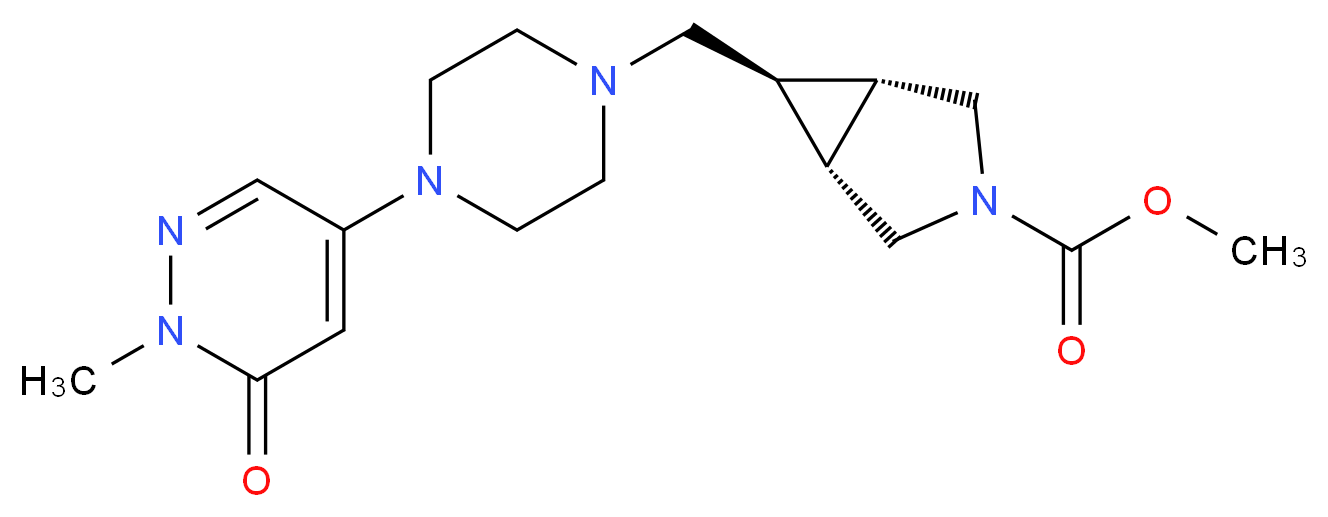 methyl (1R*,5S*,6r)-6-{[4-(1-methyl-6-oxo-1,6-dihydropyridazin-4-yl)piperazin-1-yl]methyl}-3-azabicyclo[3.1.0]hexane-3-carboxylate_分子结构_CAS_)