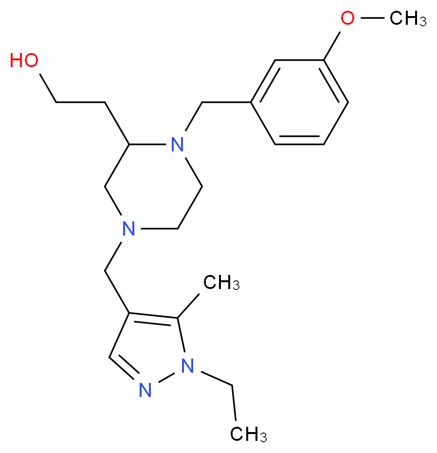 2-[4-[(1-ethyl-5-methyl-1H-pyrazol-4-yl)methyl]-1-(3-methoxybenzyl)-2-piperazinyl]ethanol_分子结构_CAS_)