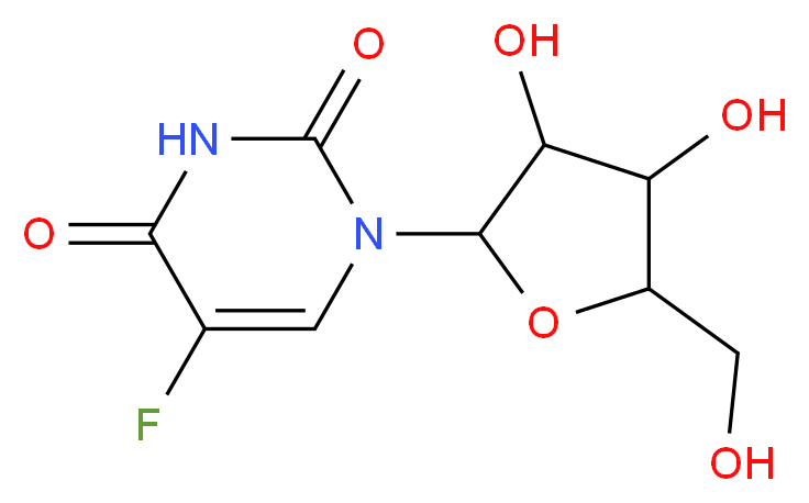 1-[3,4-dihydroxy-5-(hydroxymethyl)oxolan-2-yl]-5-fluoro-1,2,3,4-tetrahydropyrimidine-2,4-dione_分子结构_CAS_316-46-1