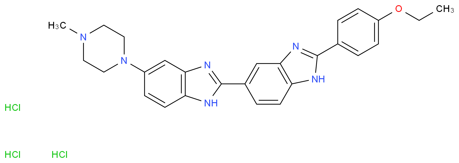 2-(4-ethoxyphenyl)-5-[5-(4-methylpiperazin-1-yl)-1H-1,3-benzodiazol-2-yl]-1H-1,3-benzodiazole trihydrochloride_分子结构_CAS_23491-52-3