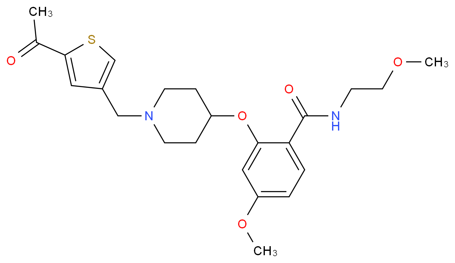 2-({1-[(5-acetyl-3-thienyl)methyl]-4-piperidinyl}oxy)-4-methoxy-N-(2-methoxyethyl)benzamide_分子结构_CAS_)