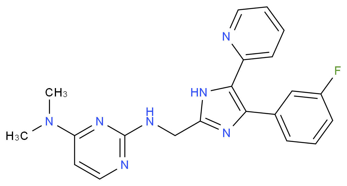 N~2~-{[4-(3-fluorophenyl)-5-pyridin-2-yl-1H-imidazol-2-yl]methyl}-N~4~,N~4~-dimethylpyrimidine-2,4-diamine_分子结构_CAS_)