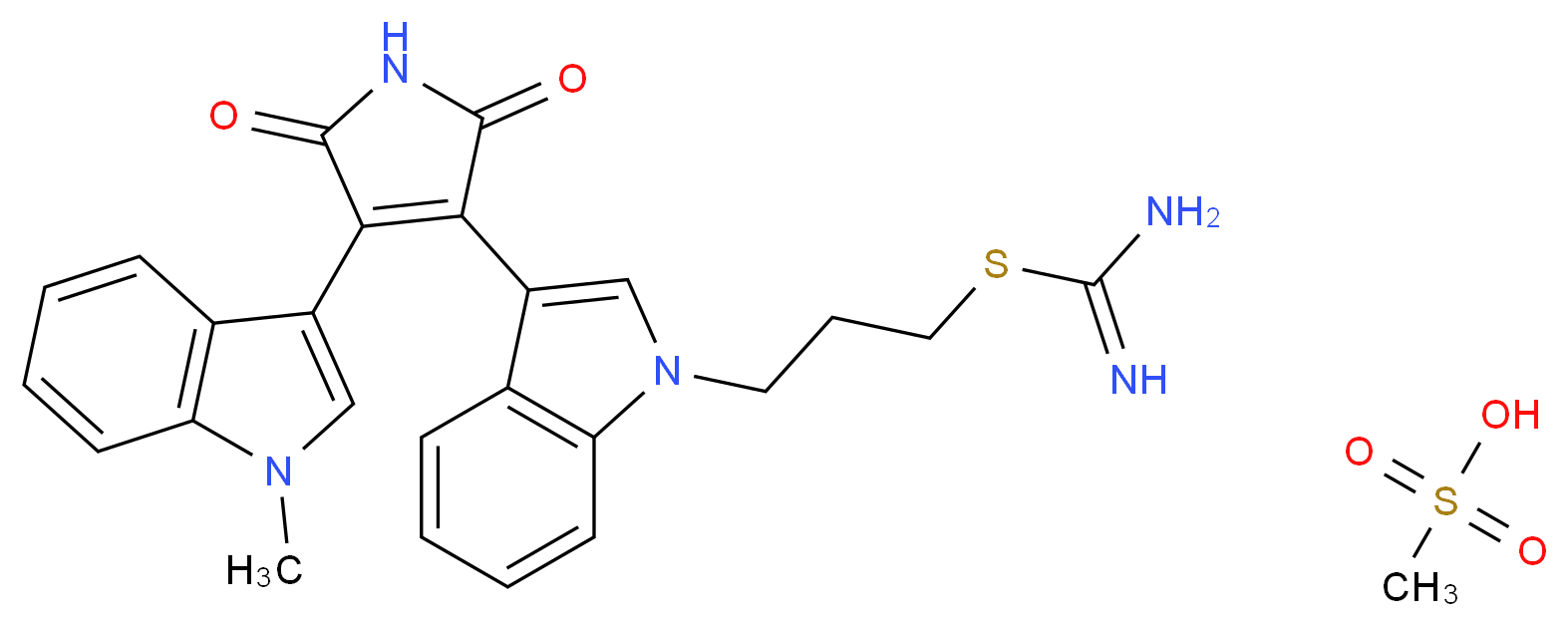 [(3-{3-[4-(1-methyl-1H-indol-3-yl)-2,5-dioxo-2,5-dihydro-1H-pyrrol-3-yl]-1H-indol-1-yl}propyl)sulfanyl]methanimidamide; methanesulfonic acid_分子结构_CAS_138489-18-6