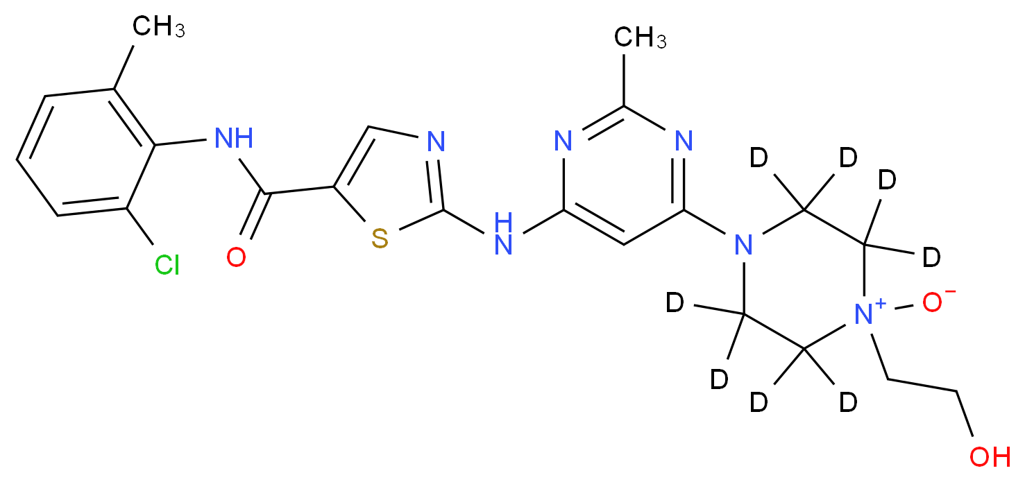 4-[6-({5-[(2-chloro-6-methylphenyl)carbamoyl]-1,3-thiazol-2-yl}amino)-2-methylpyrimidin-4-yl]-1-(2-hydroxyethyl)(<sup>2</sup>H<sub>8</sub>)piperazin-1-ium-1-olate_分子结构_CAS_1189988-36-0