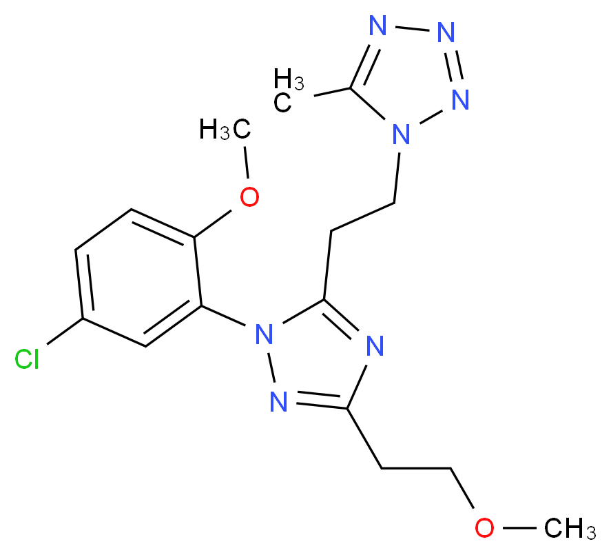 1-{2-[1-(5-chloro-2-methoxyphenyl)-3-(2-methoxyethyl)-1H-1,2,4-triazol-5-yl]ethyl}-5-methyl-1H-tetrazole_分子结构_CAS_)