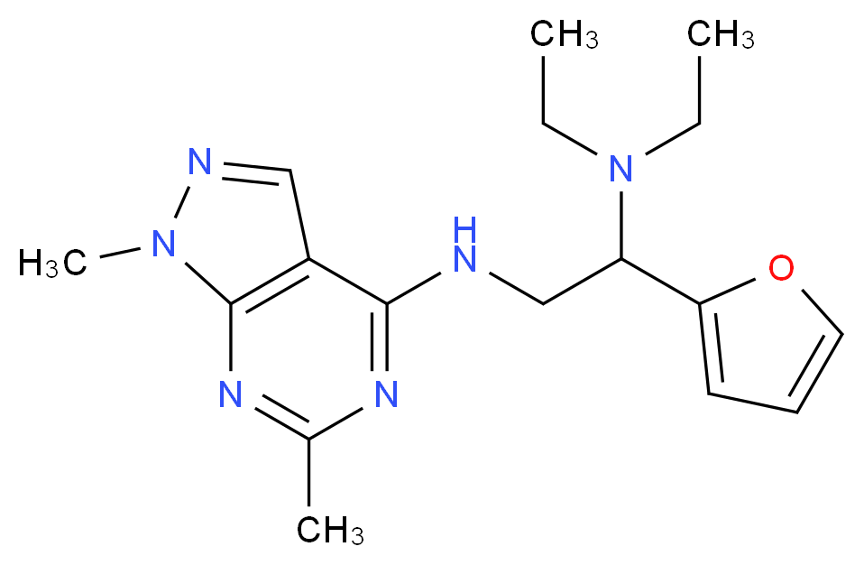 N~2~-(1,6-dimethyl-1H-pyrazolo[3,4-d]pyrimidin-4-yl)-N~1~,N~1~-diethyl-1-(2-furyl)-1,2-ethanediamine_分子结构_CAS_)