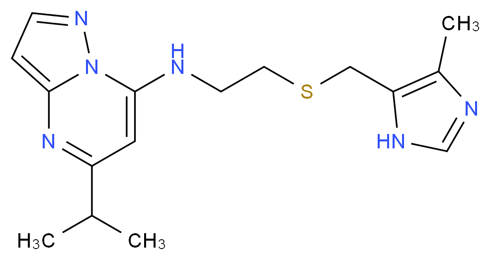 5-isopropyl-N-(2-{[(4-methyl-1H-imidazol-5-yl)methyl]thio}ethyl)pyrazolo[1,5-a]pyrimidin-7-amine_分子结构_CAS_)