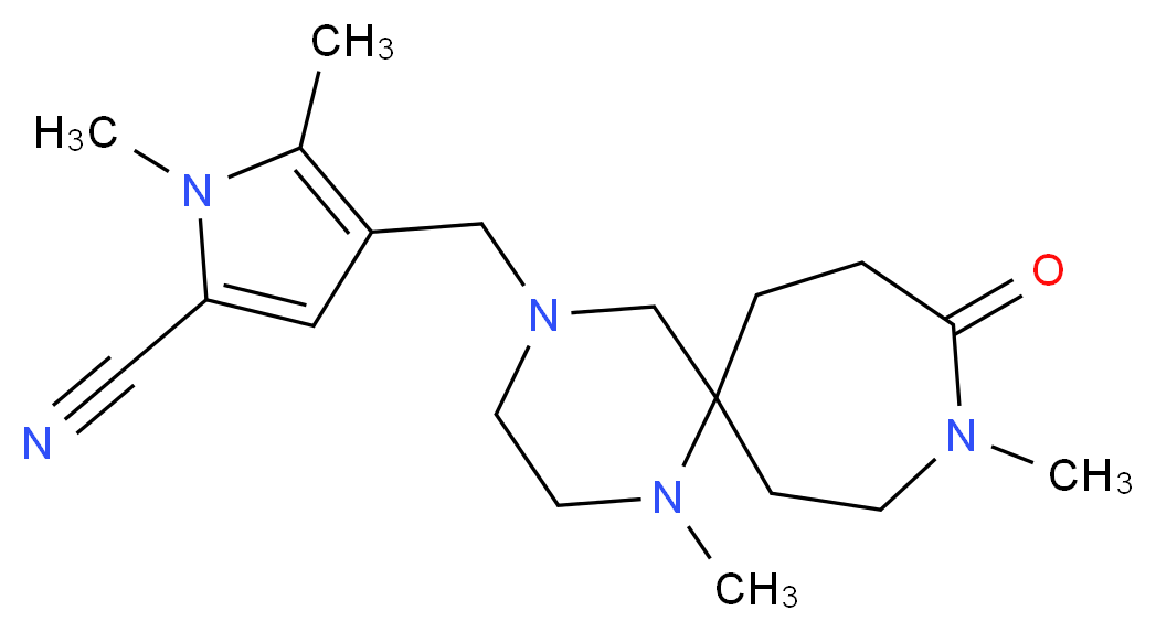 4-[(1,9-dimethyl-10-oxo-1,4,9-triazaspiro[5.6]dodec-4-yl)methyl]-1,5-dimethyl-1H-pyrrole-2-carbonitrile_分子结构_CAS_)