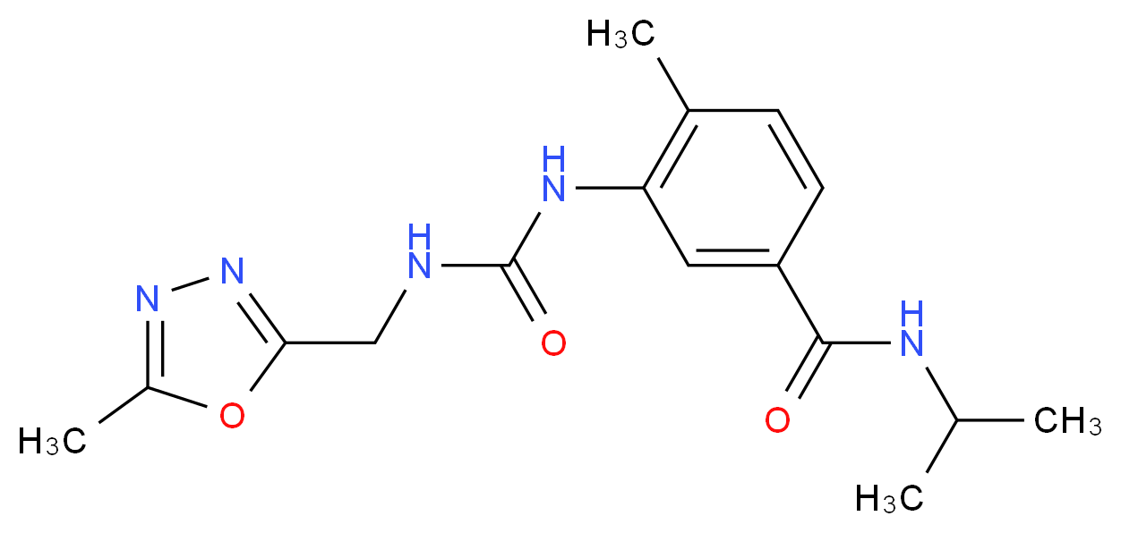 N-isopropyl-4-methyl-3-[({[(5-methyl-1,3,4-oxadiazol-2-yl)methyl]amino}carbonyl)amino]benzamide_分子结构_CAS_)