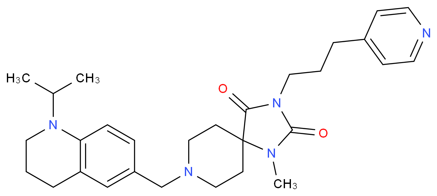 8-[(1-isopropyl-1,2,3,4-tetrahydro-6-quinolinyl)methyl]-1-methyl-3-[3-(4-pyridinyl)propyl]-1,3,8-triazaspiro[4.5]decane-2,4-dione_分子结构_CAS_)