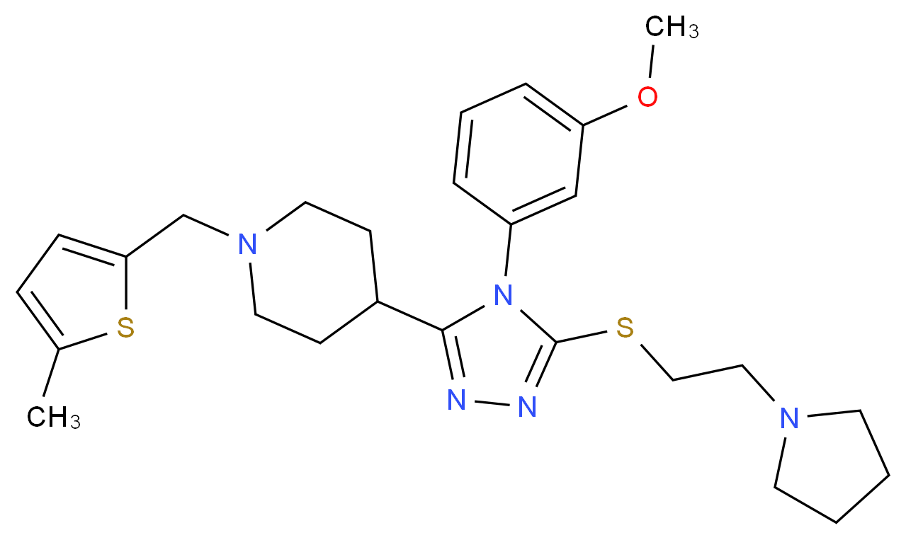 4-(4-(3-methoxyphenyl)-5-{[2-(1-pyrrolidinyl)ethyl]thio}-4H-1,2,4-triazol-3-yl)-1-[(5-methyl-2-thienyl)methyl]piperidine_分子结构_CAS_)