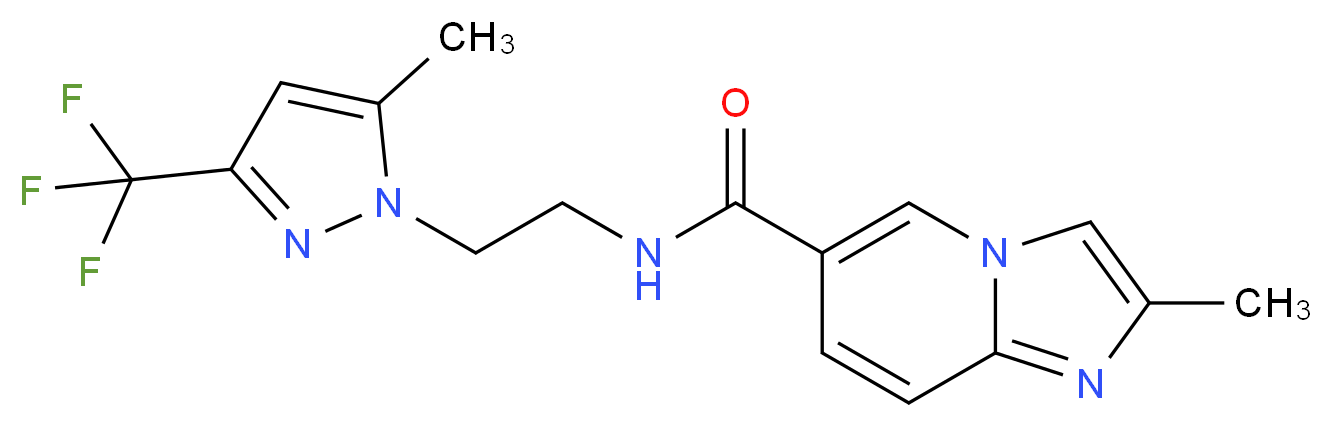 2-methyl-N-{2-[5-methyl-3-(trifluoromethyl)-1H-pyrazol-1-yl]ethyl}imidazo[1,2-a]pyridine-6-carboxamide_分子结构_CAS_)