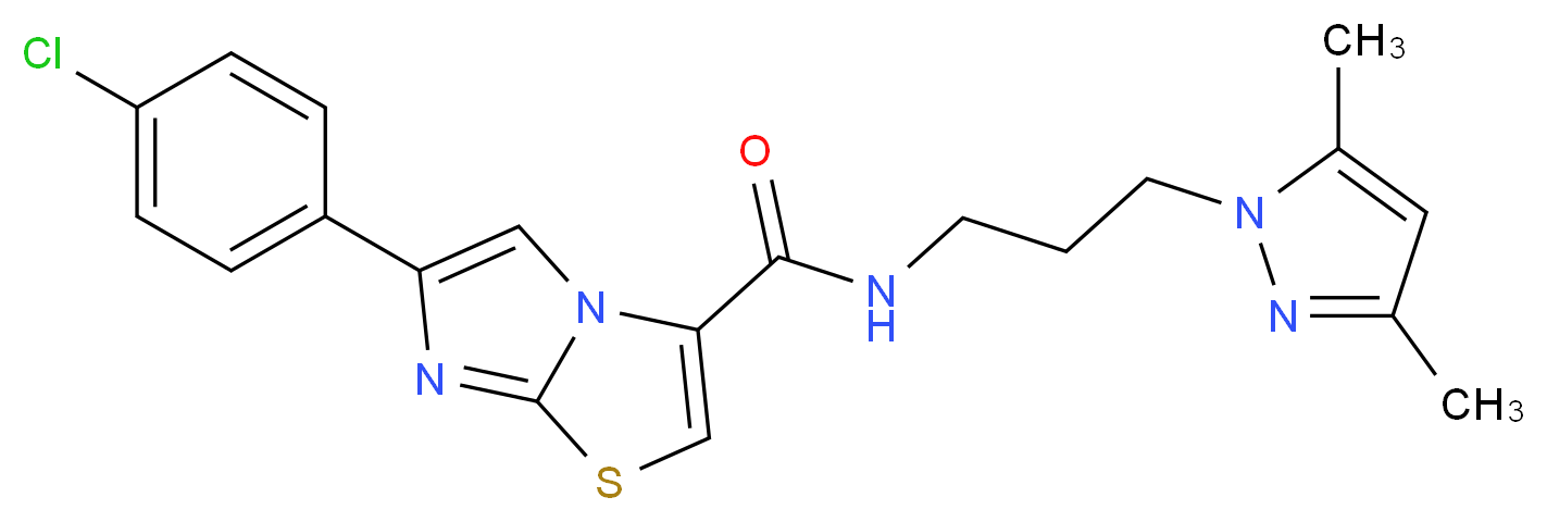 6-(4-chlorophenyl)-N-[3-(3,5-dimethyl-1H-pyrazol-1-yl)propyl]imidazo[2,1-b][1,3]thiazole-3-carboxamide_分子结构_CAS_)