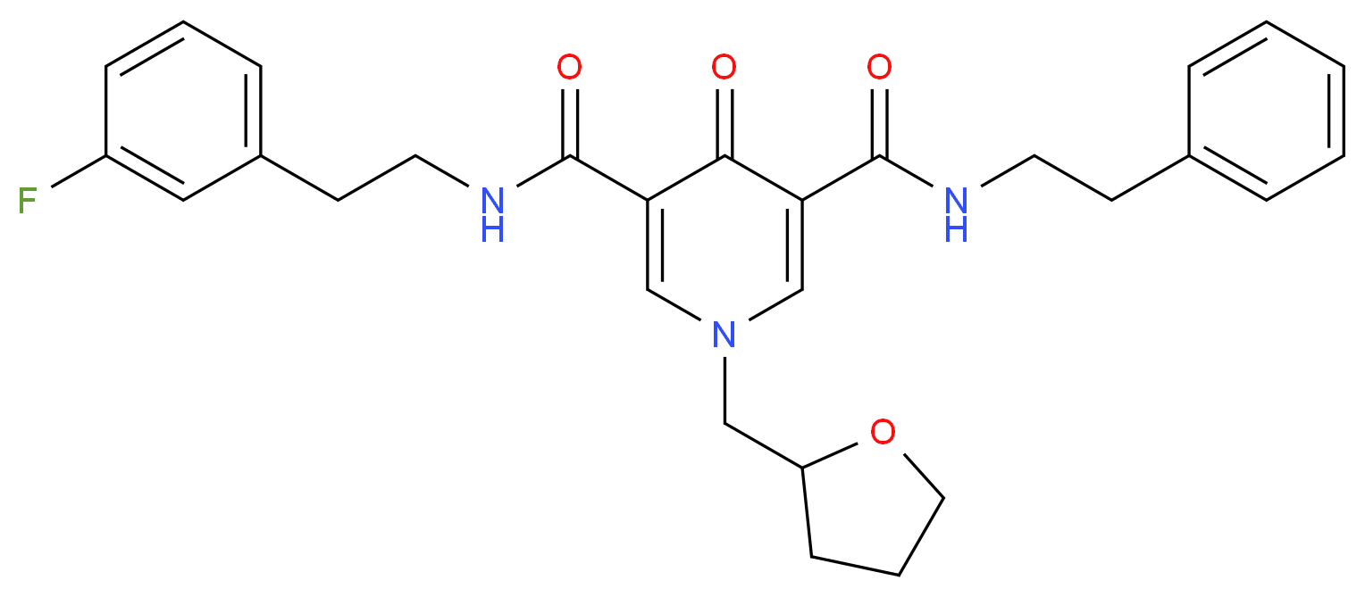 N-[2-(3-fluorophenyl)ethyl]-4-oxo-N'-(2-phenylethyl)-1-(tetrahydro-2-furanylmethyl)-1,4-dihydro-3,5-pyridinedicarboxamide_分子结构_CAS_)