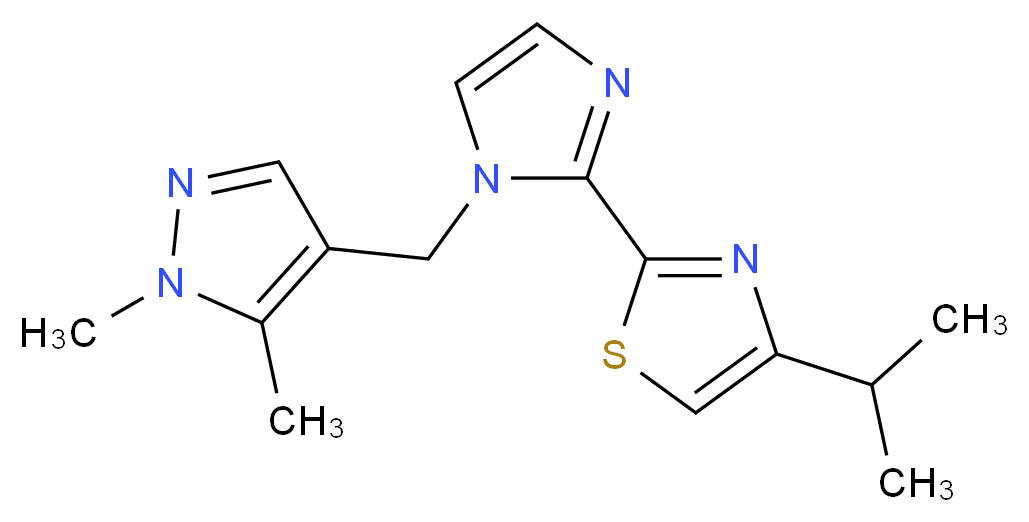 2-{1-[(1,5-dimethyl-1H-pyrazol-4-yl)methyl]-1H-imidazol-2-yl}-4-isopropyl-1,3-thiazole_分子结构_CAS_)