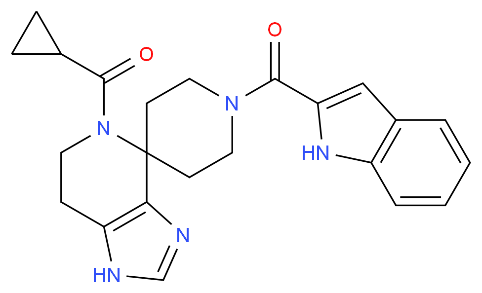 5-(cyclopropylcarbonyl)-1'-(1H-indol-2-ylcarbonyl)-1,5,6,7-tetrahydrospiro[imidazo[4,5-c]pyridine-4,4'-piperidine]_分子结构_CAS_)