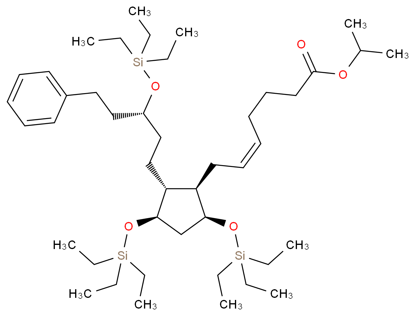 propan-2-yl (5Z)-7-[(1R,2R,3R,5S)-2-[(3R)-5-phenyl-3-[(triethylsilyl)oxy]pentyl]-3,5-bis[(triethylsilyl)oxy]cyclopentyl]hept-5-enoate_分子结构_CAS_477884-78-9