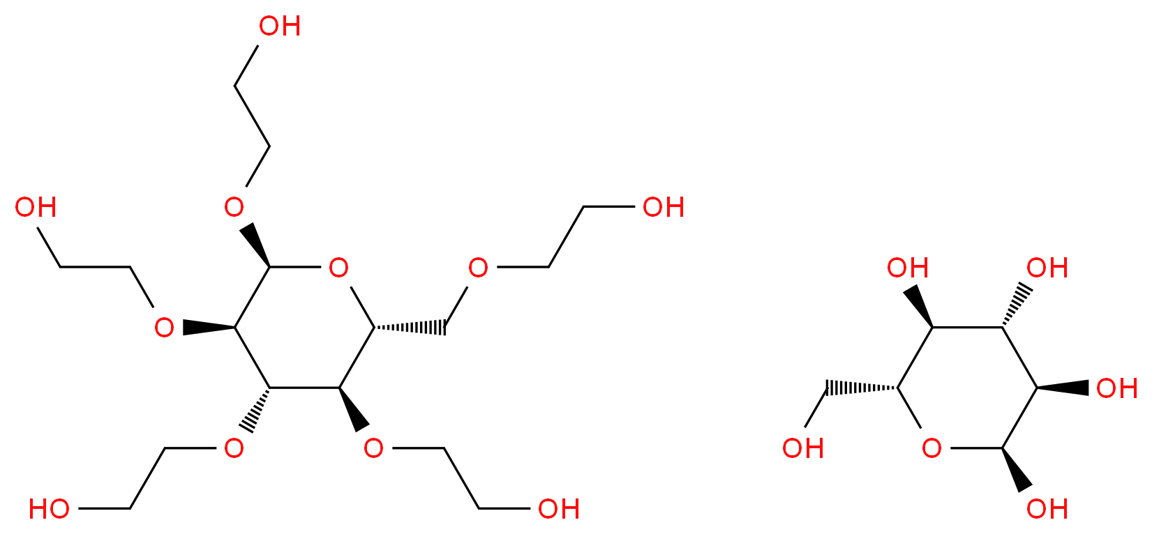 (2S,3R,4S,5S,6R)-6-(hydroxymethyl)oxane-2,3,4,5-tetrol; 2-{[(2R,3R,4S,5R,6S)-4,5,6-tris(2-hydroxyethoxy)-2-[(2-hydroxyethoxy)methyl]oxan-3-yl]oxy}ethan-1-ol_分子结构_CAS_68512-26-5