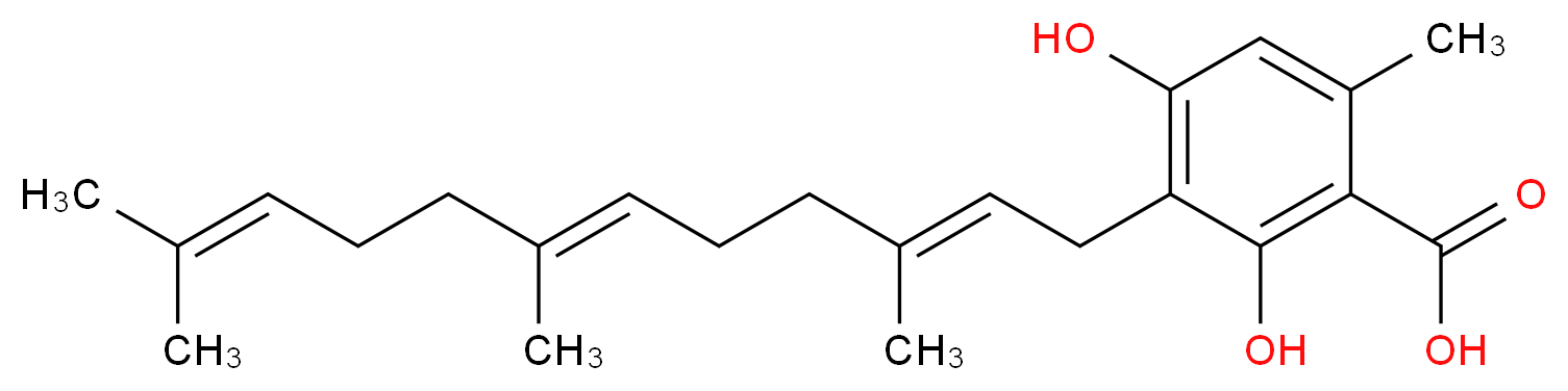 2,4-dihydroxy-6-methyl-3-[(2E,6E)-3,7,11-trimethyldodeca-2,6,10-trien-1-yl]benzoic acid_分子结构_CAS_80557-12-6