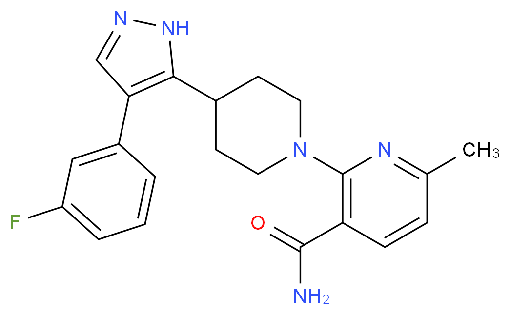 2-{4-[4-(3-fluorophenyl)-1H-pyrazol-5-yl]piperidin-1-yl}-6-methylnicotinamide_分子结构_CAS_)