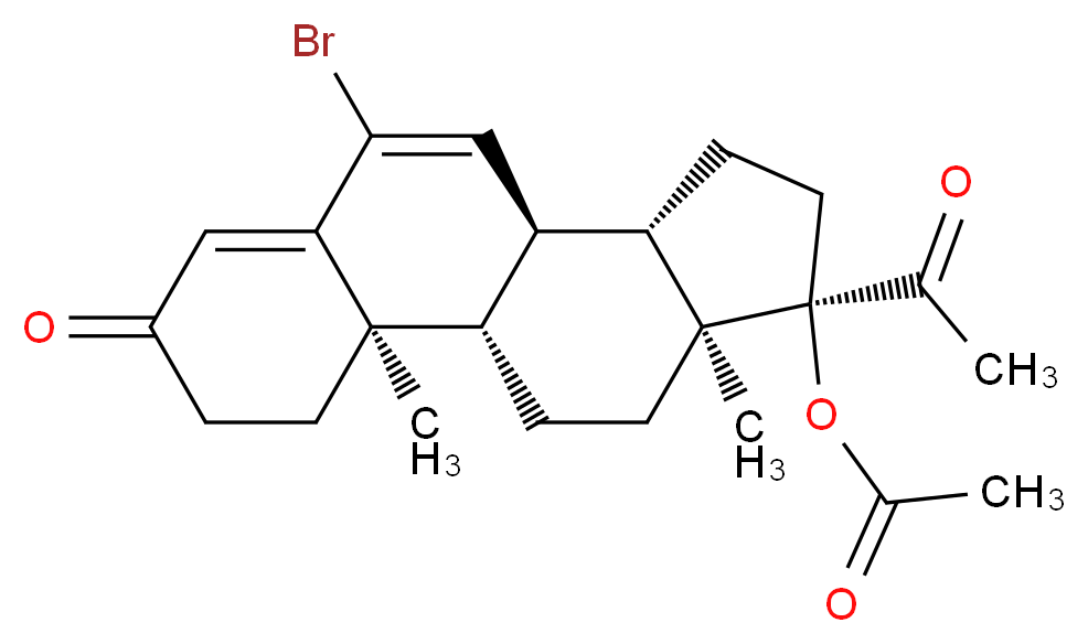 (1S,2R,10R,11S,14R,15S)-14-acetyl-8-bromo-2,15-dimethyl-5-oxotetracyclo[8.7.0.0<sup>2</sup>,<sup>7</sup>.0<sup>1</sup><sup>1</sup>,<sup>1</sup><sup>5</sup>]heptadeca-6,8-dien-14-yl acetate_分子结构_CAS_15251-04-4