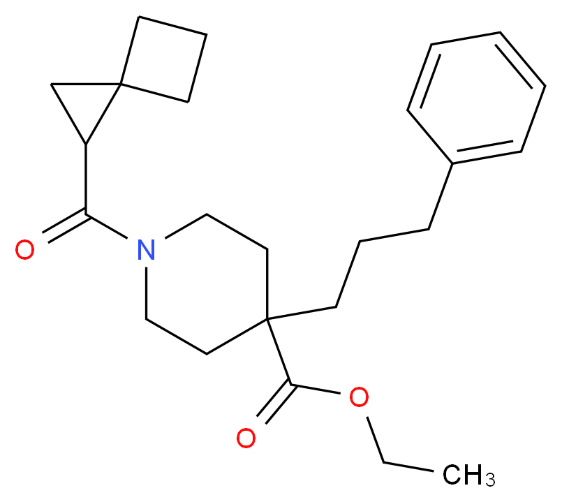 ethyl 4-(3-phenylpropyl)-1-(spiro[2.3]hex-1-ylcarbonyl)-4-piperidinecarboxylate_分子结构_CAS_)