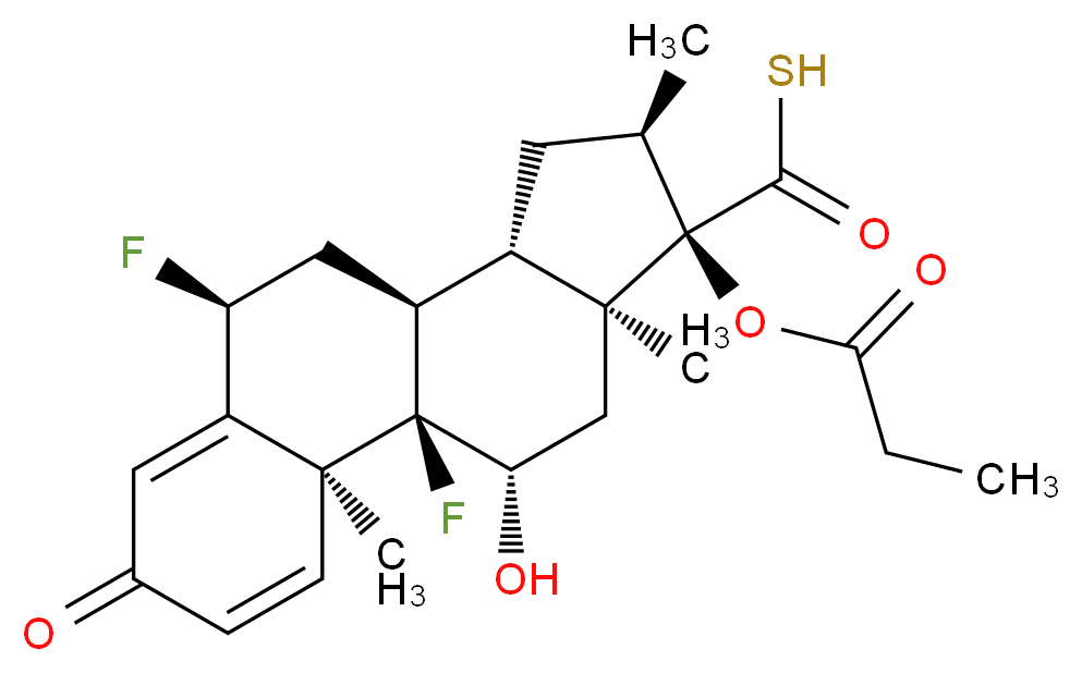 6α,9α-Difluoro-11β-hydroxy-16α-methyl-3-oxo-17α-(propionyloxy)-androsta-1,4-diene-17β-carbothioic Acid_分子结构_CAS_80474-45-9)