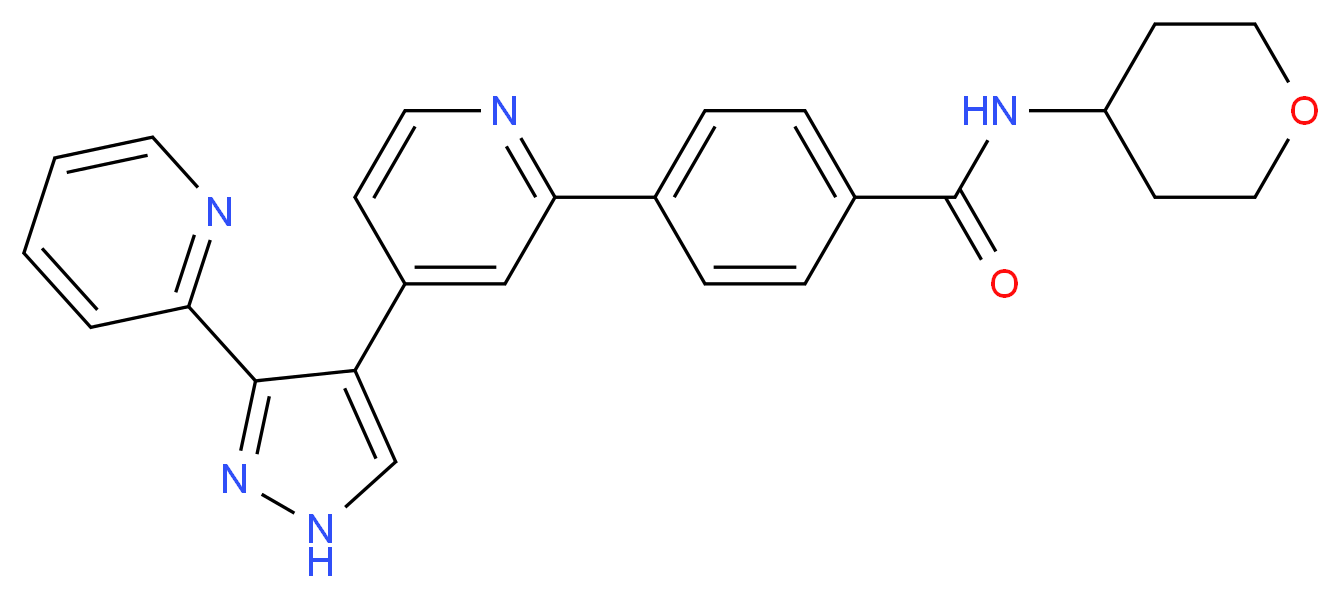 N-(oxan-4-yl)-4-{4-[3-(pyridin-2-yl)-1H-pyrazol-4-yl]pyridin-2-yl}benzamide_分子结构_CAS_452342-67-5