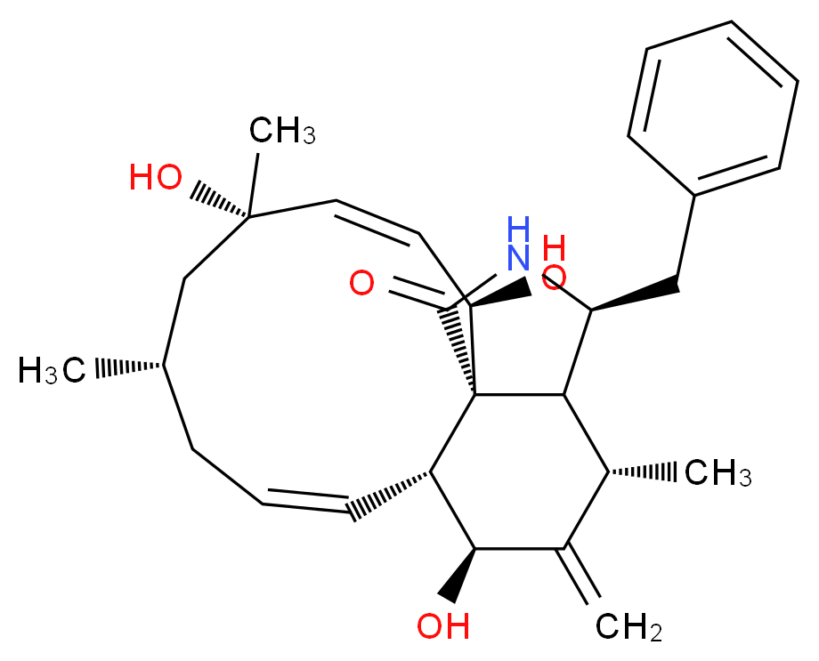 (3S,4S,6S,6aR,10S,12S,15R,15aR,15bR)-3-benzyl-6,12,15-trihydroxy-4,10,12-trimethyl-5-methylidene-1H,2H,3H,4H,5H,6H,6aH,9H,10H,11H,12H,15H,15bH-cycloundeca[e]isoindol-1-one_分子结构_CAS_53760-20-6