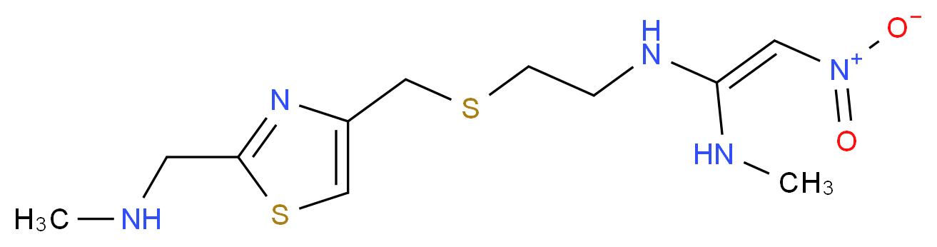 methyl[(4-{[(2-{[(E)-1-(methylamino)-2-nitroethenyl]amino}ethyl)sulfanyl]methyl}-1,3-thiazol-2-yl)methyl]amine_分子结构_CAS_82586-78-5