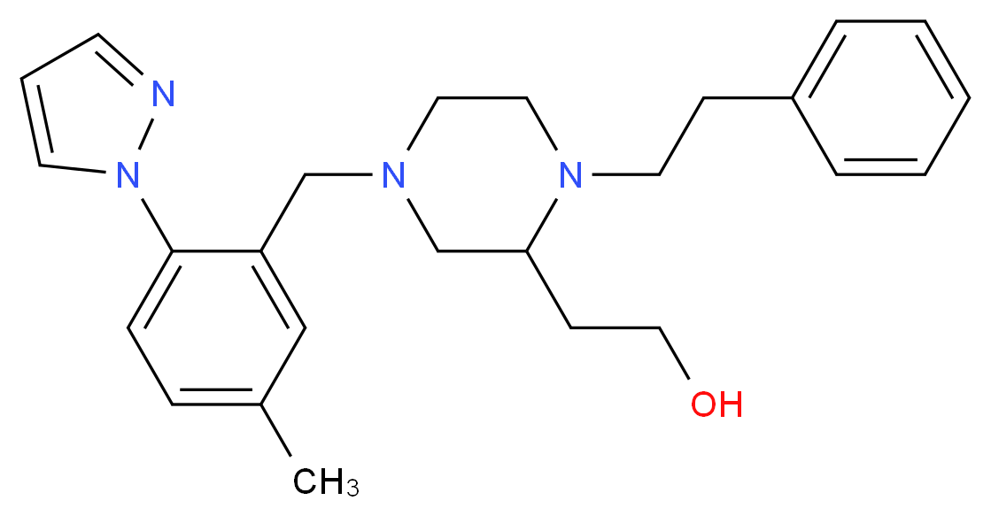 2-[4-[5-methyl-2-(1H-pyrazol-1-yl)benzyl]-1-(2-phenylethyl)-2-piperazinyl]ethanol_分子结构_CAS_)