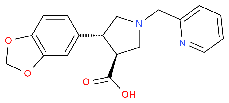 (3S*,4R*)-4-(1,3-benzodioxol-5-yl)-1-(pyridin-2-ylmethyl)pyrrolidine-3-carboxylic acid_分子结构_CAS_)