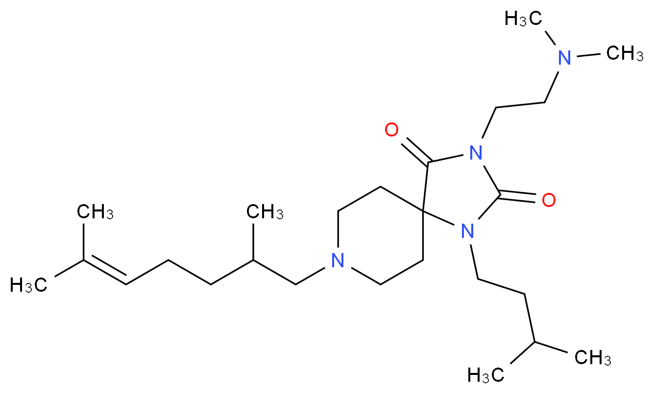 3-[2-(dimethylamino)ethyl]-8-(2,6-dimethyl-5-hepten-1-yl)-1-(3-methylbutyl)-1,3,8-triazaspiro[4.5]decane-2,4-dione_分子结构_CAS_)