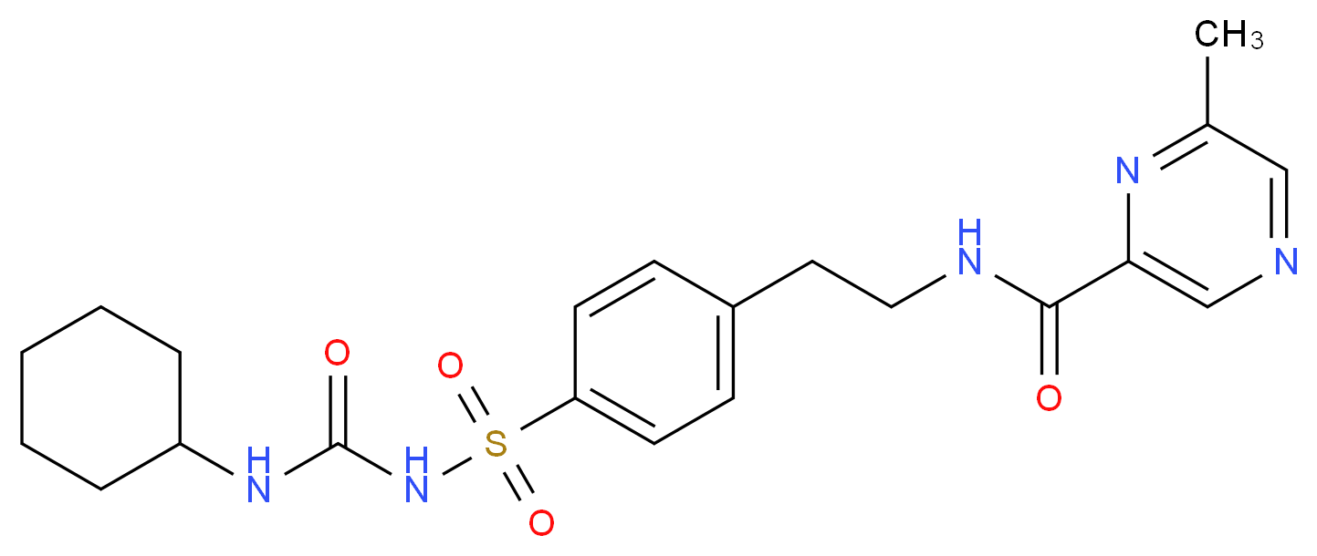 N-[2-(4-{[(cyclohexylcarbamoyl)amino]sulfonyl}phenyl)ethyl]-6-methylpyrazine-2-carboxamide_分子结构_CAS_66375-96-0