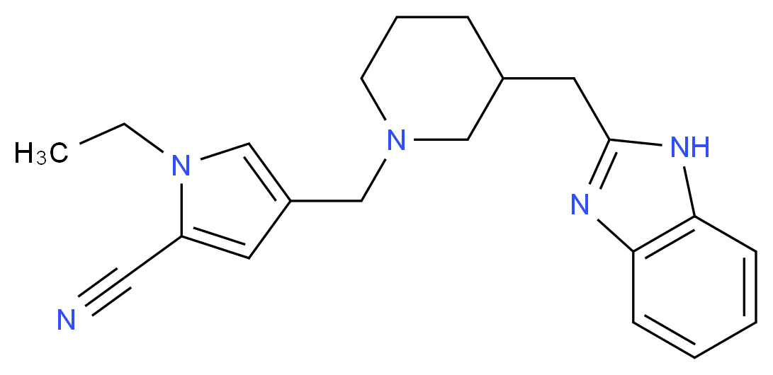4-{[3-(1H-benzimidazol-2-ylmethyl)-1-piperidinyl]methyl}-1-ethyl-1H-pyrrole-2-carbonitrile_分子结构_CAS_)