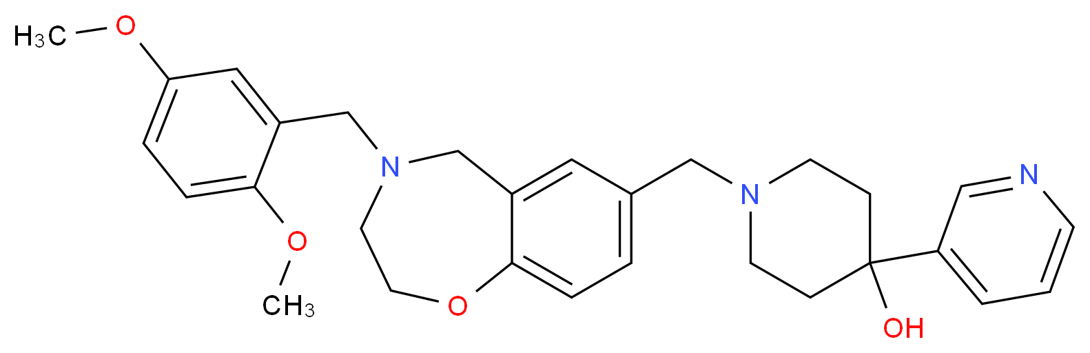 1-{[4-(2,5-dimethoxybenzyl)-2,3,4,5-tetrahydro-1,4-benzoxazepin-7-yl]methyl}-4-(3-pyridinyl)-4-piperidinol_分子结构_CAS_)
