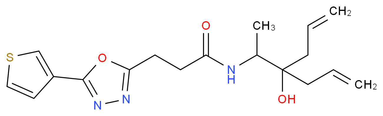 N-(2-allyl-2-hydroxy-1-methyl-4-penten-1-yl)-3-[5-(3-thienyl)-1,3,4-oxadiazol-2-yl]propanamide_分子结构_CAS_)