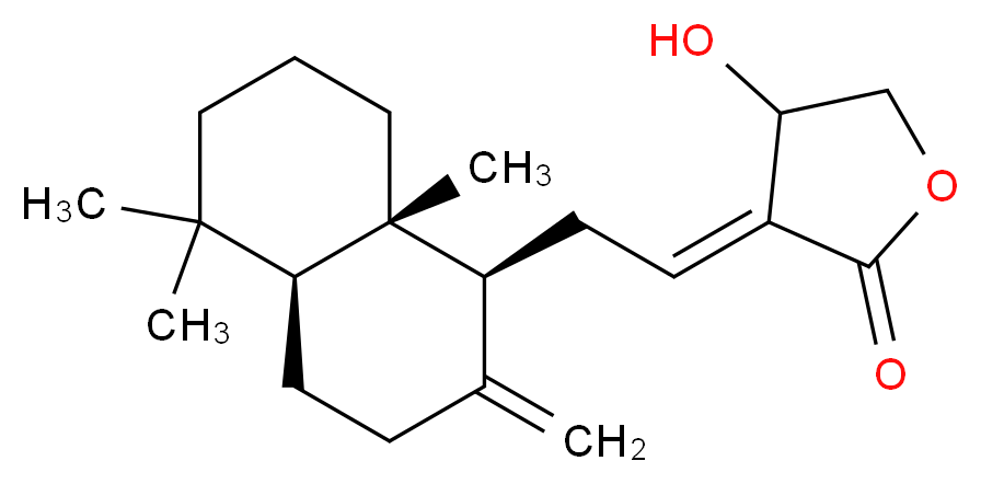 (3E)-3-{2-[(1S,4aS,8aS)-5,5,8a-trimethyl-2-methylidene-decahydronaphthalen-1-yl]ethylidene}-4-hydroxyoxolan-2-one_分子结构_CAS_138965-88-5