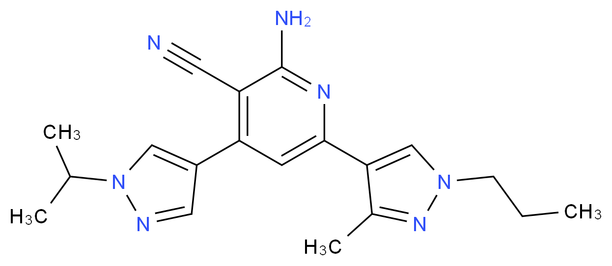 2-amino-4-(1-isopropyl-1H-pyrazol-4-yl)-6-(3-methyl-1-propyl-1H-pyrazol-4-yl)nicotinonitrile_分子结构_CAS_)