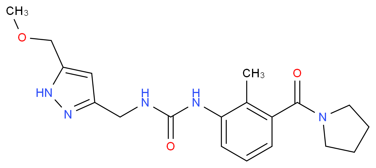 N-{[5-(methoxymethyl)-1H-pyrazol-3-yl]methyl}-N'-[2-methyl-3-(pyrrolidin-1-ylcarbonyl)phenyl]urea_分子结构_CAS_)