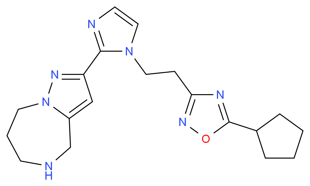 2-{1-[2-(5-cyclopentyl-1,2,4-oxadiazol-3-yl)ethyl]-1H-imidazol-2-yl}-5,6,7,8-tetrahydro-4H-pyrazolo[1,5-a][1,4]diazepine_分子结构_CAS_)
