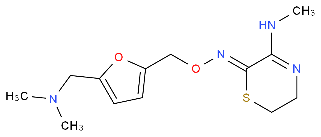 (2Z)-2-[({5-[(dimethylamino)methyl]furan-2-yl}methoxy)imino]-N-methyl-5,6-dihydro-2H-1,4-thiazin-3-amine_分子结构_CAS_112233-24-6