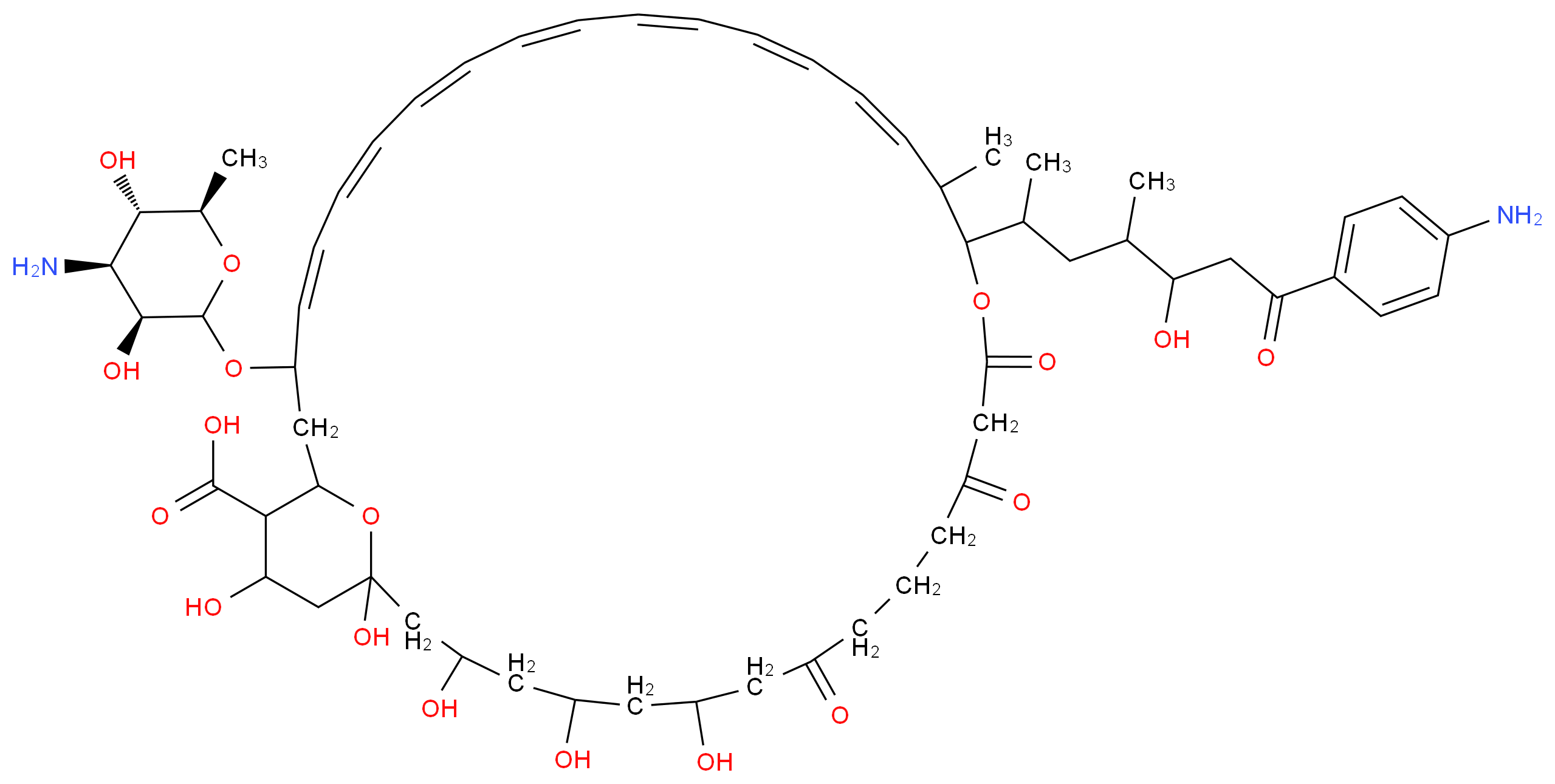 (19Z,21Z,23Z,25Z,27Z,29Z,31Z)-33-{[(3S,4S,5S,6R)-4-amino-3,5-dihydroxy-6-methyloxan-2-yl]oxy}-17-[7-(4-aminophenyl)-5-hydroxy-4-methyl-7-oxoheptan-2-yl]-1,3,5,7,37-pentahydroxy-18-methyl-9,13,15-trioxo-16,39-dioxabicyclo[33.3.1]nonatriaconta-19,21,23,25,27,29,31-heptaene-36-carboxylic acid_分子结构_CAS_1403-17-4