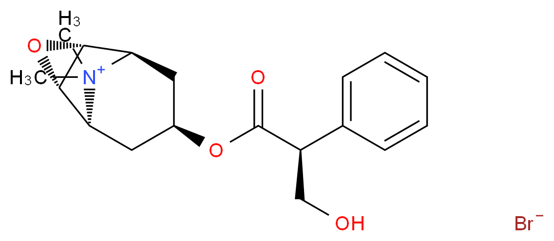 (1R,2R,4S,5S,7S)-7-{[(2S)-3-hydroxy-2-phenylpropanoyl]oxy}-9,9-dimethyl-3-oxa-9-azatricyclo[3.3.1.0<sup>2</sup>,<sup>4</sup>]nonan-9-ium bromide_分子结构_CAS_155-41-9