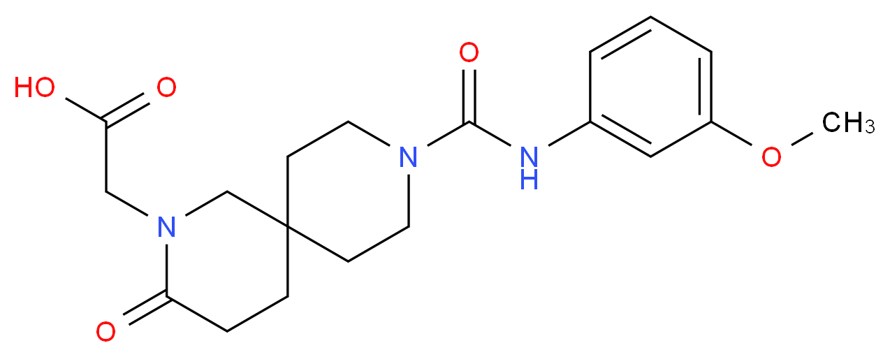 (9-{[(3-methoxyphenyl)amino]carbonyl}-3-oxo-2,9-diazaspiro[5.5]undec-2-yl)acetic acid_分子结构_CAS_)