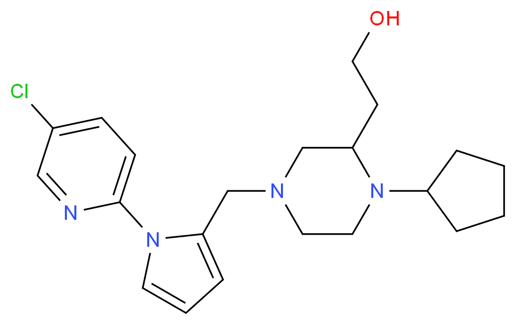 2-(4-{[1-(5-chloro-2-pyridinyl)-1H-pyrrol-2-yl]methyl}-1-cyclopentyl-2-piperazinyl)ethanol_分子结构_CAS_)