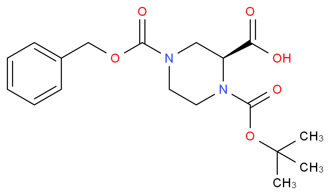 (2S)-4-[(benzyloxy)carbonyl]-1-[(tert-butoxy)carbonyl]piperazine-2-carboxylic acid_分子结构_CAS_138775-03-8