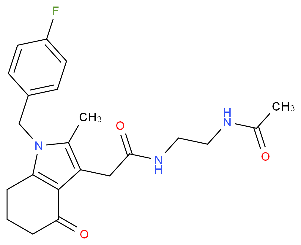 N-[2-(acetylamino)ethyl]-2-[1-(4-fluorobenzyl)-2-methyl-4-oxo-4,5,6,7-tetrahydro-1H-indol-3-yl]acetamide_分子结构_CAS_)