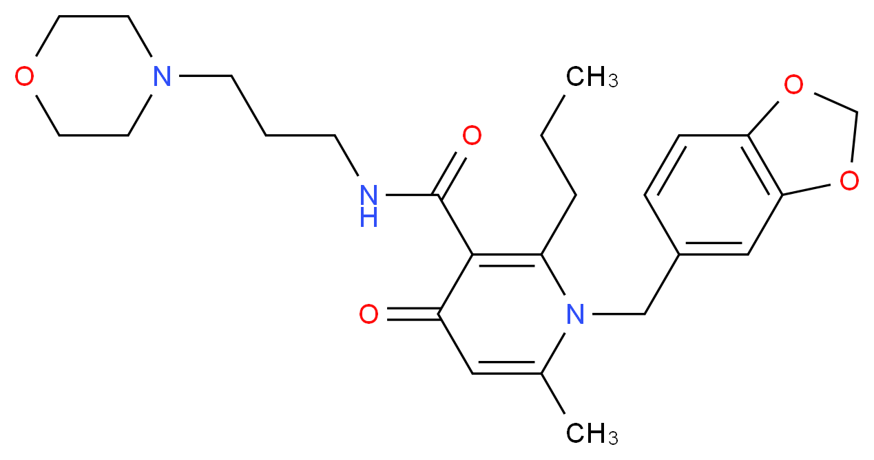 1-(1,3-benzodioxol-5-ylmethyl)-6-methyl-N-[3-(4-morpholinyl)propyl]-4-oxo-2-propyl-1,4-dihydro-3-pyridinecarboxamide_分子结构_CAS_)