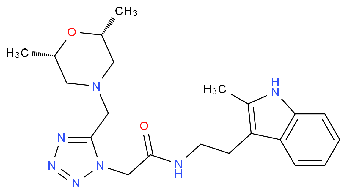 2-(5-{[(2R*,6S*)-2,6-dimethyl-4-morpholinyl]methyl}-1H-tetrazol-1-yl)-N-[2-(2-methyl-1H-indol-3-yl)ethyl]acetamide_分子结构_CAS_)